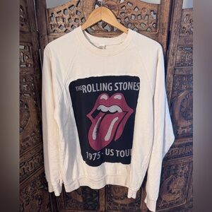 Upcycled Handmade Organic Cream Sweatshirt with Rolling Stones US Tour Graphic
